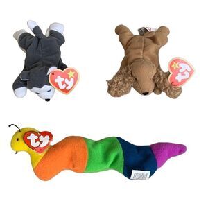 LOT McDonald’s Ty Teenie Beanie Baby Inch Worm, Nook Husky Spunky Cocker Spaniel